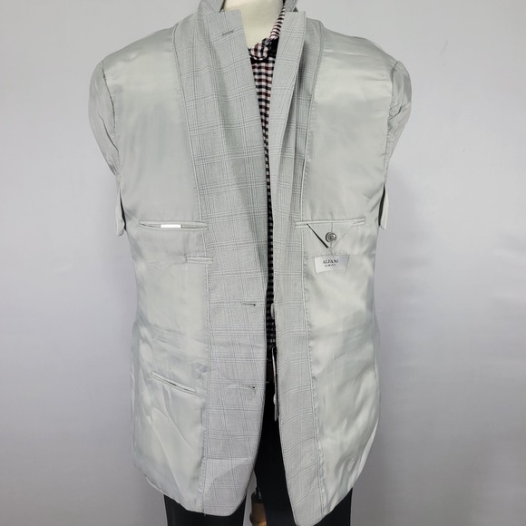 Alfani Men's Sport Coat Blazer Two Button Gray Plaid Poly Blend SLIM 46L NEW - Picture 14 of 16